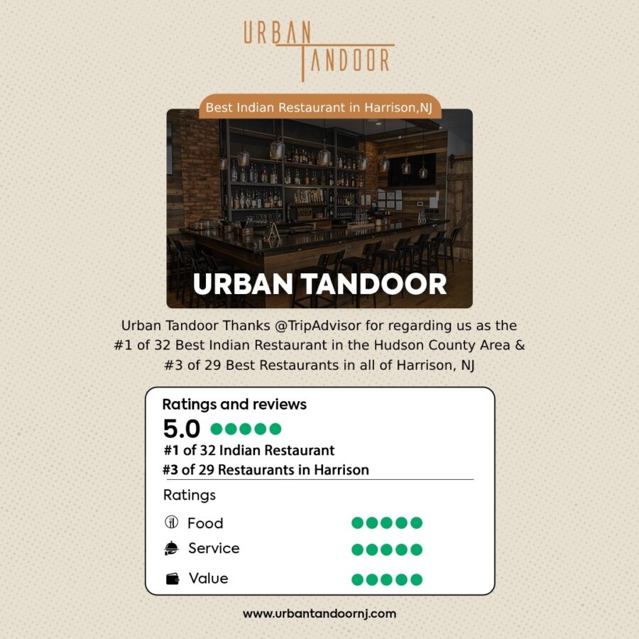 Thanks TripAdvisor for regarding us as the #1 Best Indian Restaurant in the Hudson County Area and #3 of Best Restaurants in all of Harrison, NJ